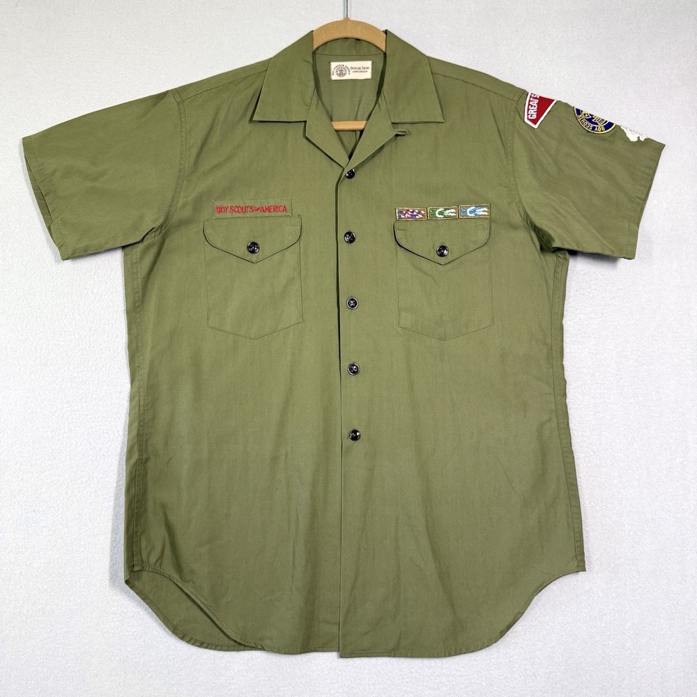 Vintage Boy Scouts of America Shirt Men BSA Sanforized Loop Collar 60s Salt Lake